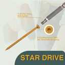 T.K.Excellent Deck Screws 2-1/2 Inch Wood Screws #9 x 2-1/2, 395 Pcs, Rust Resistant Tan Exterior Structural Screws, Torx Drive Screws, Two T25 Bits, Brilliant Yellow Ruspert Coating Rust Proof