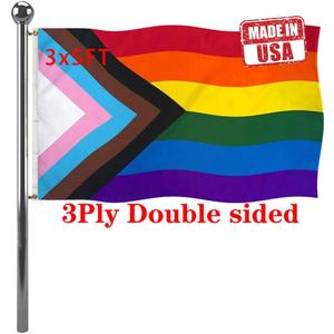 Jayus Double Sided Inclusive Progress Pride Rainbow Flag 3x5 Outdoor- Heavy Duty LGBTQ Rainbow Flags Banners with 2 Grommets