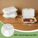 Lucklot 100 Pack 9×6 Inch To Go White Disposable Clamshell Take Out Containers with Lids, Compostable and Eco-Friendly Biodegradable Bagasse Rectangle Togo Takeout Lunch Boxes for Food