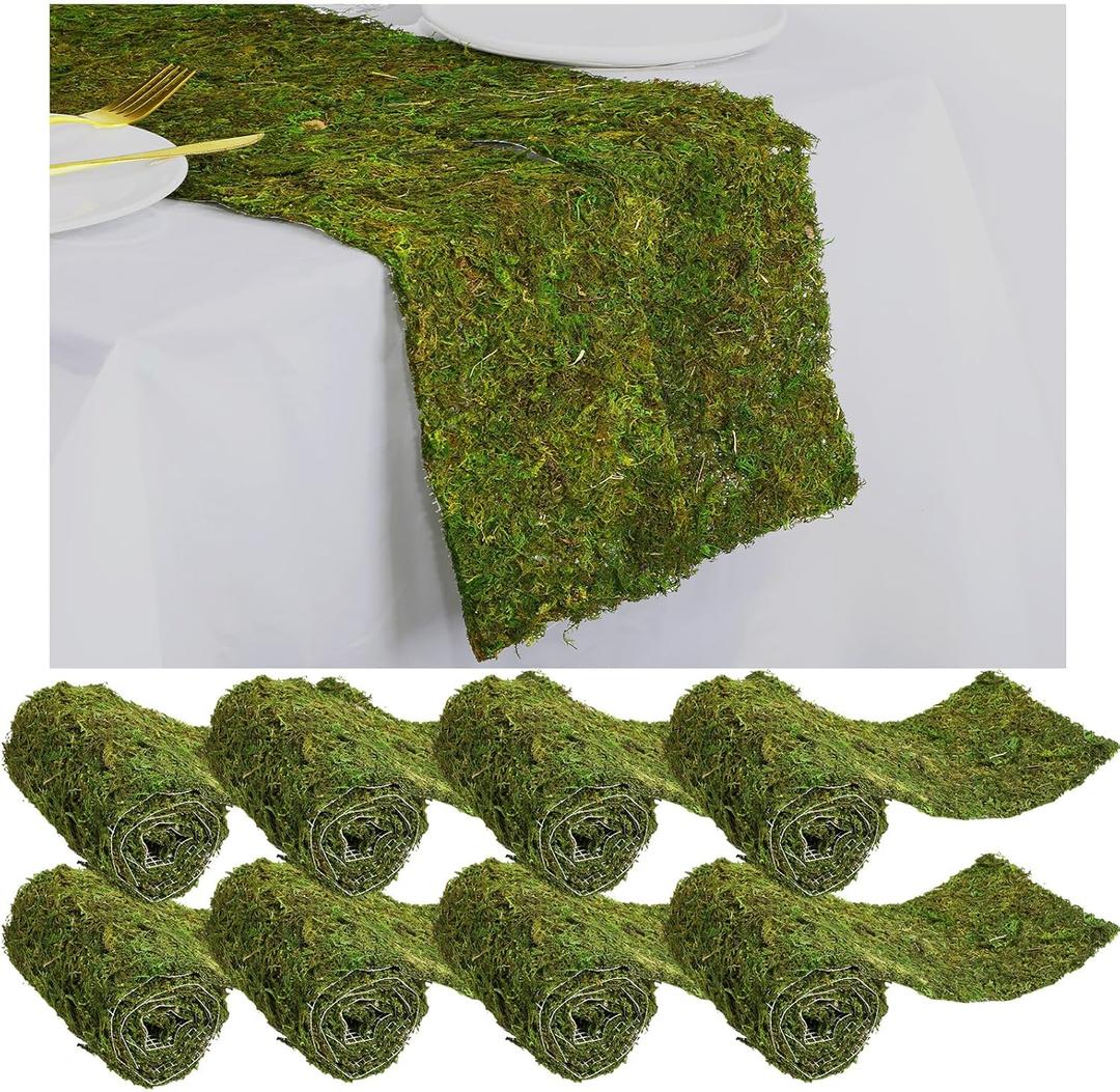 Jutom Dried Moss Table Runner Preserved Moss Mat Artificial Green Moss Roll for Party Tabletop Decoration Fairy Gardens Wedding Arts Crafts, Dark Green, 6 x 40 (8 Pcs)