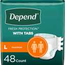 Depend Incontinence Protection with Tabs, Unisex, Large (3549" Waist, over 170 lbs), Maximum Absorbency, 48 Count (3 Packs of 16)