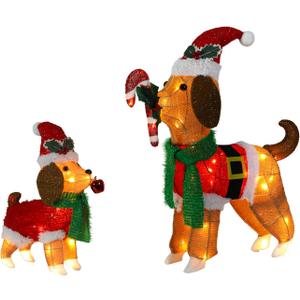 Christmas Decorations Outside Non-Collapsible Lights Christmas 2PCS Dogs Lighted with LED Warm Lights for Yard Lawn Porch Garden Living Room Bedroom Indoor Outdoor