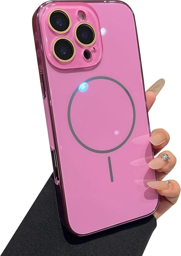 Caseative for iPhone 16 Pro Max Case,Crystal Clear Full Camera Lens Protection Shockproof Magnetic Compatible with MagSafe Wireless Charging (Rose Red,16 Pro Max)