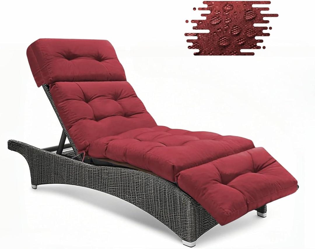 Outdoor Chaise Lounge Cushions, Waterproof Non-Slip Thickened Lounge Chair Cushion with Ties, Replacement Patio Pool Recliner Cushions for Outdoor Furniture, 74.4x21.7x4.5 Inches (Red)