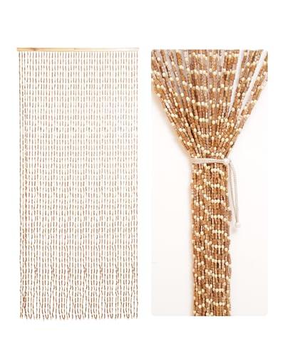 Ezcasch 45 Strands Beaded Curtain Bamboo Curtains for Doorways Handmade Beaded Curtain Bamboo and Wooden Room Devider Hanging Boho Beaded Curtain 35.4" x 79", Deep Colour
