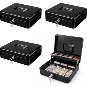Cash Box with Money Tray and Key Lock, 11.8" Metal Cash Drawer