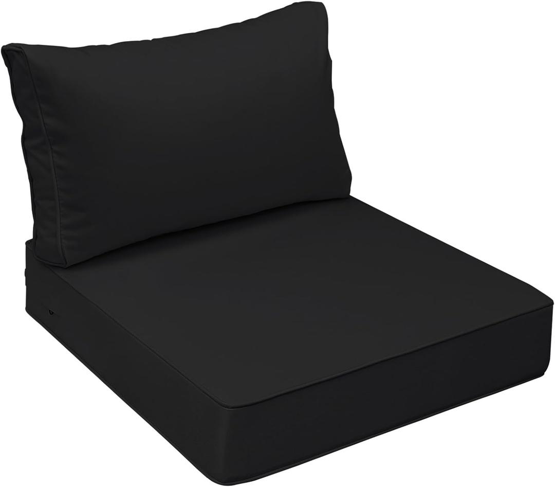 AAAAAcessories Outdoor Seat Cushions for Chairs, Fade-Resistant, Waterproof Patio Furniture Replacement Cushions, 24" x 24" x 5" + 24" x 13.5", Charcoal Black