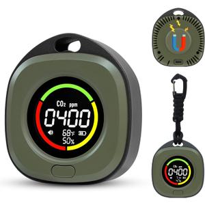 ASIEIT 4-in-1 Portable Carbon Monoxide and Carbon Dioxide Detectors, Upgraded 3-Day Standby Rechargeable CO & CO2 Detector, Real-Time CO & CO2 Alarm for Air Safety for Travel, Camping, Home, Green