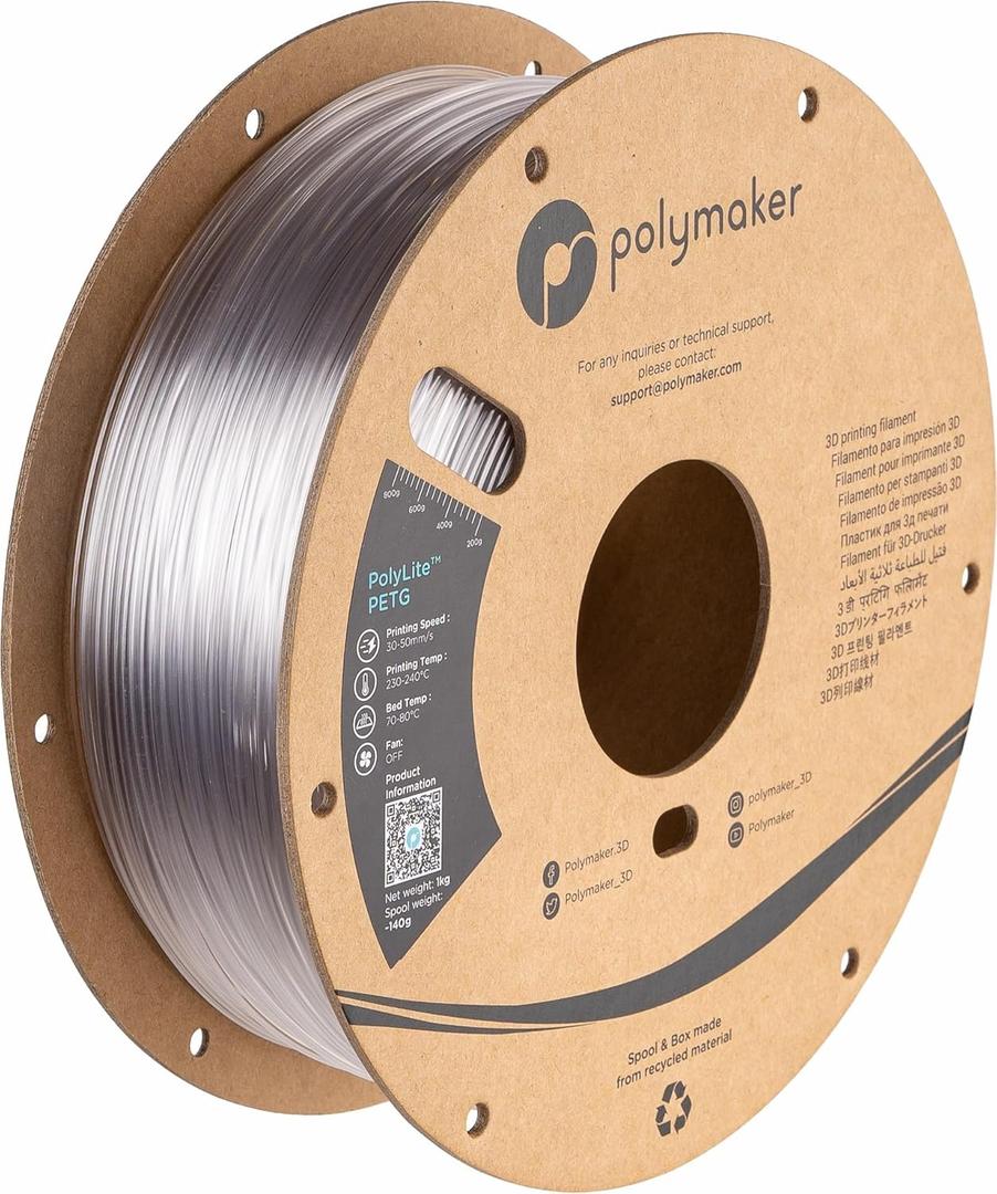 Polymaker PolyLite Clear 3D Printer PETG Filament 1.75mm 1kg, Legacy PETG Formula, +- 0.03mm Dimensional Accuracy, Reliable Everyday Filament, Strong Layer Bonding, Compatible with Most 3D Printers