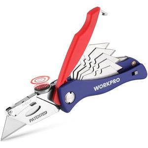 WORKPRO Folding Utility Knife, Quick-Change Box Cutter, Blade Storage in Handle with 5 Extra Blades Included