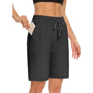 DIBAOLONG Women's Yoga Shorts Loose Comfy Drawstring Lounge Bermuda Shorts with 3 Pockets (Small, Charcoal)