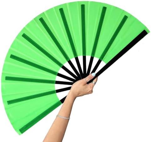 13inch Large Rave Clacking Popping Fan for Line Dancing,Hand Fans for Women Foldable,Boots on The Ground Fan,Portable for Outdoor,Wedding,Party,Decoration(Green,2Pack)