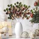 Janinka 12 Pieces 11.8 Inch Velvet Christmas Picks Green Brown and Linen Xmas Ball Picks Neutral Textured Tree Decoration Xmas Branches Hanging Decoration Wreath Home Office Party Ornament