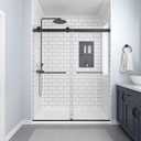 Frameless Double Sliding Shower Door: 56-60 in. W x 74 in. H, 5/16 (8mm) Clear Tempered Glass with Explosion-Proof Film Soft-Close Mechanism for Bathroom Shower, Matte Black