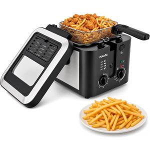 Pukomc 2.5L Deep Fryer With Basket,Adjust Temp & Time,Removable Pot & Lid
