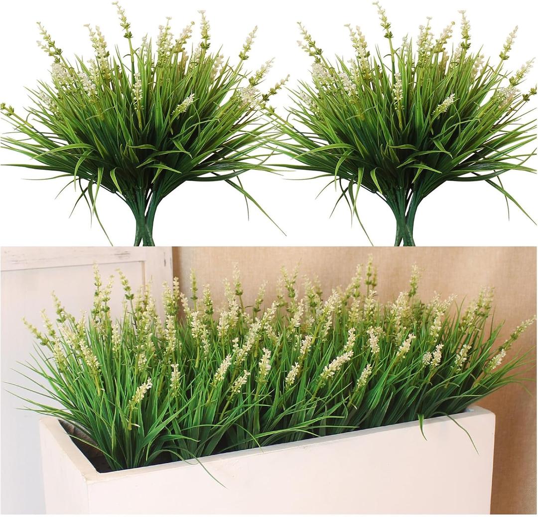 alyptus Outdoor Artificial Flowers 12 Bundles Plastic Plants Faux White Flower Fake Monkey Grass for Planters Dcor Outside (White)