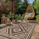 GENIMO Outdoor Rug for Patio Clearance - 8x10 ft Waterproof Plastic Camping Rugs, Reversible Outside Rv Mat Carpet for Porch, Deck, Picnic, Balcony, Beach, Backyard, Coffee Beige