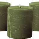 Simply Soson 3x3 inch Dark Moss Green Pillar Candles Set of 3, Rustic Texture, Unscented Green Candles, Dripless Candles, 3 inch Pillar Candles for Wedding Parties Spas Dinner Home Decoration Church