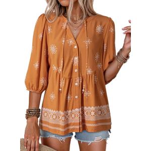 Dokotoo Womens Summer Tops Boho Floral Short Sleeve Button Down V Neck Peplum Babydoll Casual Loose Blouses Shirts XLarge