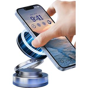 360 Rotating Car Phone Holder - Strong Suction Cup and Super Strong Magnetic Suction for Dashboard/Windshield/Air Vent - Universal Tool-Free Phone Holder for 7-inch Phones