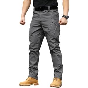 Men's Lightweight Quick-Dry Tactical Pants, Water Resistant Hiking Pants with Pockets for Outdoor & Work (No Belt) (Large, Dark Grey)