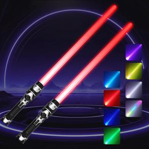 2 Pack Light Up Sabers with FX Sound(Motion Sensitive) and Realistic Handle for Kids, Expandable Light Swords Set for Halloween Dress Up Parties, Xmas Present, Galaxy War Fighters