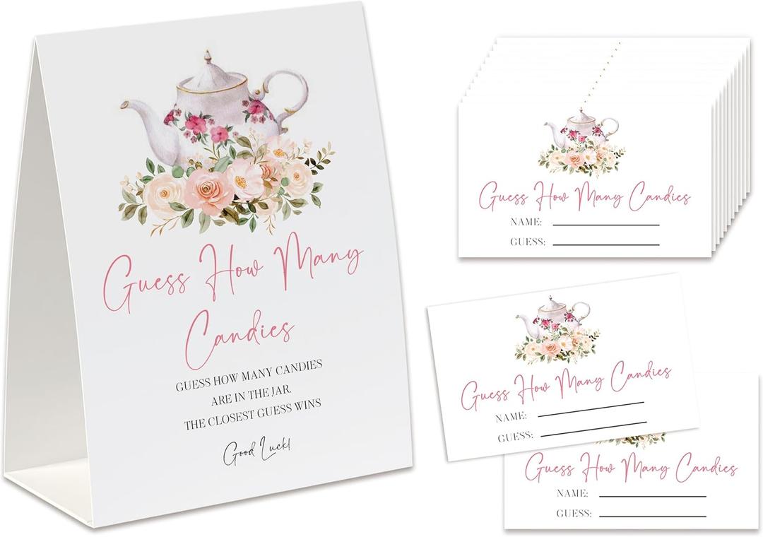 How Many Candies Game (1 Standing Sign + 50 Guessing Cards), Tea Party, Candy Guessing Game, Baby Shower Decorations, Bridal Shower Game, Baby Shower Ideas-GHMC16