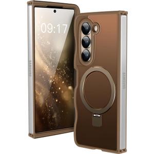 [Magnetic Stand & Wave Frame] Case for Samsung Galaxy Z Fold 5 [Fit for MagSafe] [Military Drop Protective] Not Yellowing Translucent Z Fold 5 Phone Ring Cover for Women Men 7.6" Desert Gold