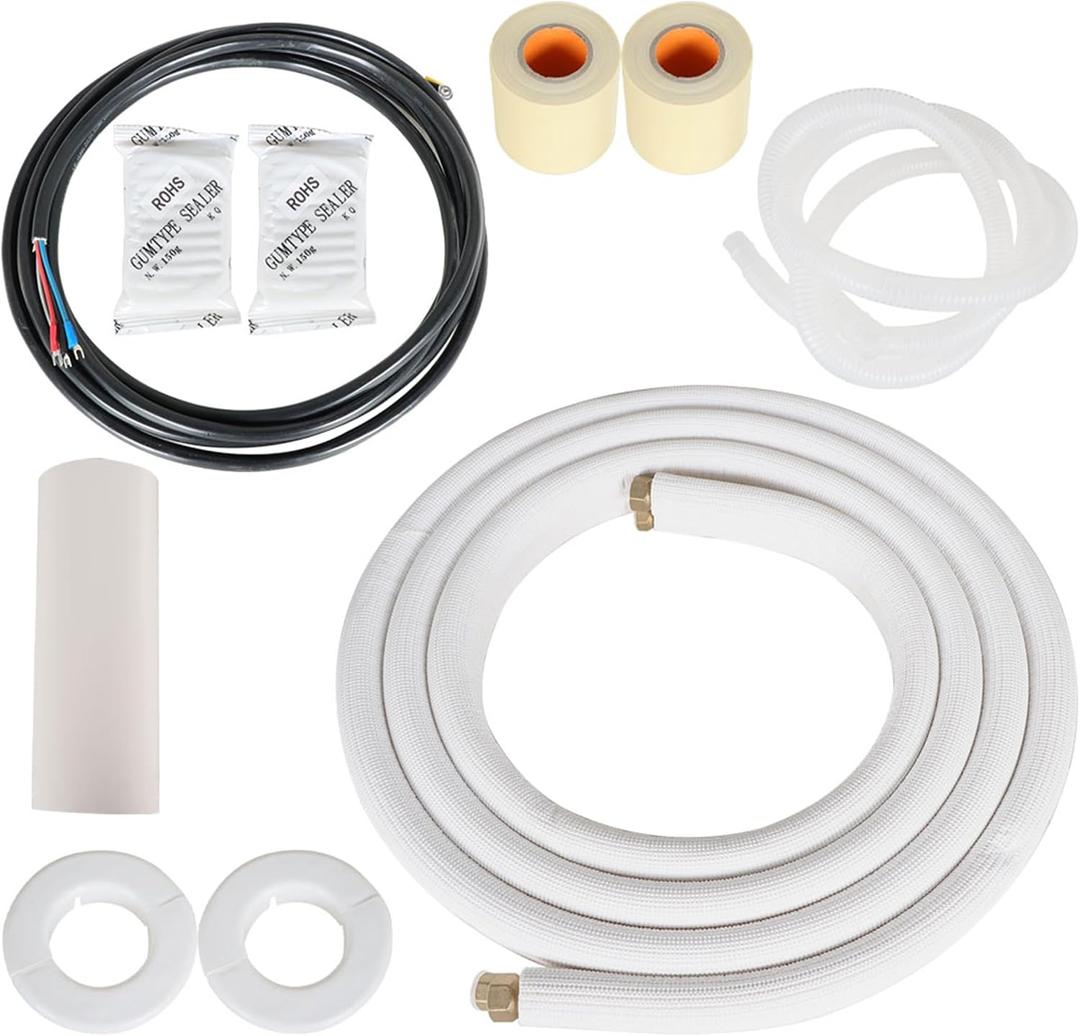 16FT Air Conditioning Cooling Connection Hose 3/8 Inch and 5/8 Inch Mini Split Line Set Fit for Mini Split Air Conditioner