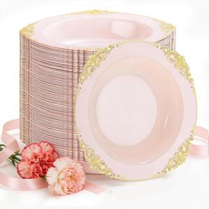 100 PCS Pink Plastic Bowls - 12 oz Pink Gold Disposable Salad Bowls - Heavy Duty Soup Bowl - Fancy Plastic Ice Cream Bowl for Weddings Parties Dinners Picnics Mothers Day
