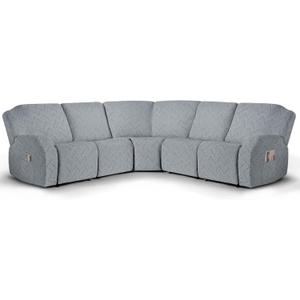 Ruaozz Sectional Sofa Covers Oversized L Shape 5 Seat Recliner Couch Covers - Washable Soft Extra Large Sectional Covers with Pockets (Light Grey)
