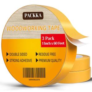 Double Sided Woodworking Tape, 1 Inch x 180 Feet (3-Pack) Double Sided Tape Heavy Duty Adhesive Tape for Wood Template, Mounting Boards MDF Edge Banding, Routing, Anchoring