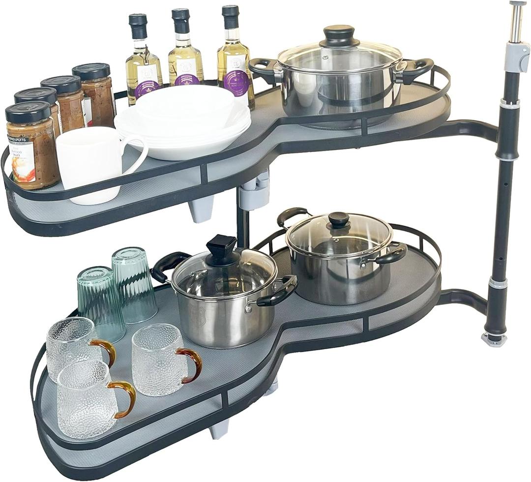 HANKEY Swing Left Blind Corner Cabinet Pull Out Organizer 2-Tier Slide Out Kitchen Organizers and Storage with Soft Close, Kitchen Cabinet Lazy Susan Organizer for Cabinet 36inch, Left Open, W32.87'' X D18.1'' X H23.6 ~29.5 ''
