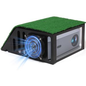 Golf Simulator Projector Enclosure - Floor Mounted with Cooling Fan, Durable Steel Frame, Clear Viewing Panel & Turf Top for Home Indoor Golf Sim Protection