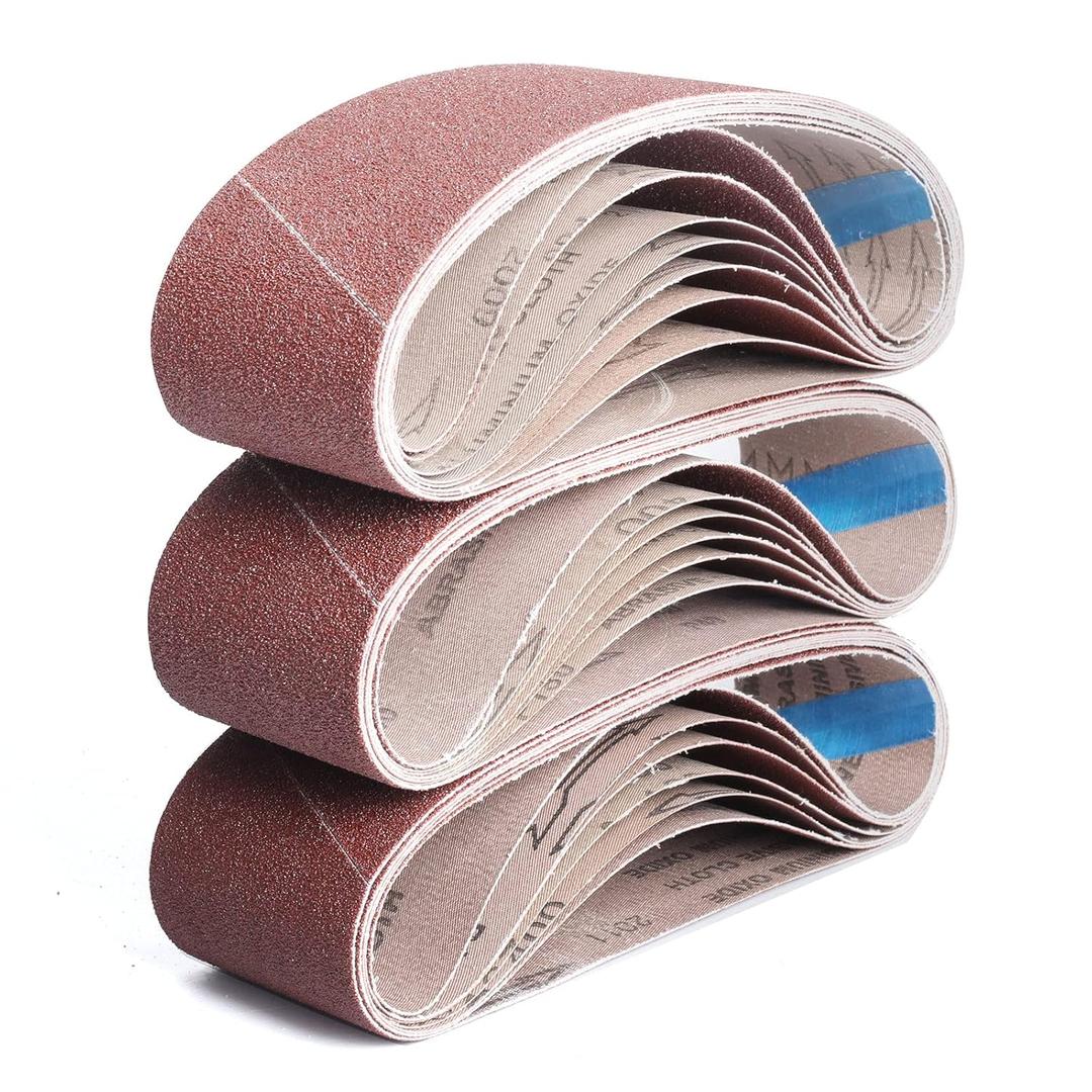 318 Inch Belt Sander Sanding Belt, 21 Pack Belt Sander Paper 40/60/80/120/180/240/400 Grits Assortment Aluminum Oxide Sanding Belts for Belt Sander Knife Sharpening Wood Metal Polishing