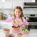 Kids Cooking Set Real for Ages 8-12, Real Montessori Mini Kitchen Tools with Stove Burner & Safe Knife, Easy Educational Cooking Toys for Boys & Girls Beginner Pink
