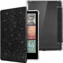 CoBak Case for Kindle Paperwhite 12th Gen 2024 (7") & Kindle Colorsoft Signature Edition (7") - New PU Leather Cover and Clear Soft Silicone Back Cover with Auto Sleep Wake Feature (Glitter Black)