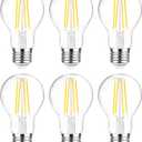 Ascher 60 Watt Equivalent, E26 LED Filament Light Bulbs, Daylight White 4000K, Non-Dimmable, Classic Clear Glass, A19 LED Light Bulb with 80 CRI, Pack of 6