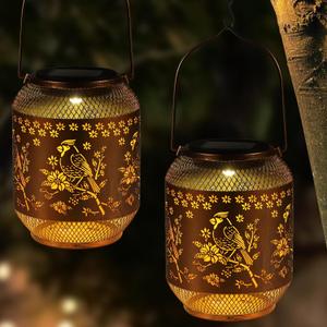 2 Pack Solar Lanterns Outdoor Hanging Cardinal Garden Decorative Christmas Lantern Birthdays Gifts for Women Mom Grandma Metal Waterproof Solar LED Light for Yard, Patio, Lawn, Porch, Backyard