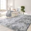 FlyDOIT Large Area Rugs for Living Room, 4x6 Feet Tie-Dyed Light Grey Shaggy Rug Fluffy Throw Carpets, Ultra Soft Plush Modern Indoor Fuzzy Rugs for Bedroom Girls Kids Nursery Room Dorm Home Decor