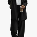 KIRUNDO Women Suits 2 Piece Set Business Casual Dressy Oversized Blazer Jacket and Wide Leg Dress Pantsuits Formal Outfits Large