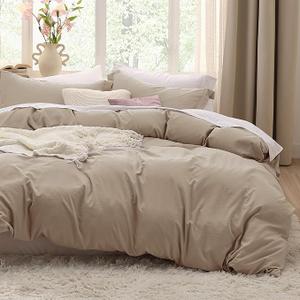Bedsure Deep Beige Duvet Cover Queen Size - 3 Pieces Prewashed Extra Soft Bedding Set, Includes 1 Duvet Cover 90x90 Inches with Zipper Closure & 2 Pillow Shams, Comforter Not Included