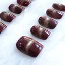 Wine Red & Gold Press on Nails, Handmade Reusable False Nails with Luxe Sheer Glitter Design, Short Square Shape, 10 Pieces (Small, SS)
