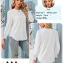 Simlakey Women Long Sleeve Shirt Dressy Casual Blouse 2025 Fall Fashion Pleated Top Trendy Loose Fit Crew Neck Basic Tee(White,L)