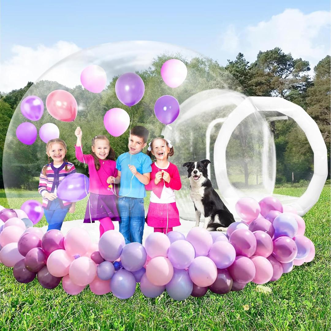 10FT Inflatable Bubble House, PVC Inflatable Balloon House for Kids and Adults with 100 Balloons Clear Bubble House Dome Inflatable with Blower& Pump for Birthday Outdoor Backyard Wedding Party Rental