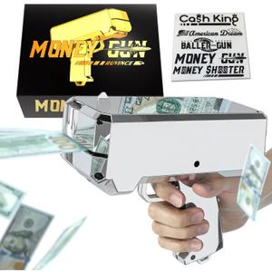 RUVINCE Money Gun Shooter Money Gun for Movies That Look Real, Prop Gun Make it Rain, Handheld Cash Gun for Game Movies Party (Silver)