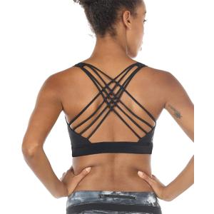 icyzone Sports Bras for Women - Activewear Strappy Padded Workout Yoga Tops Bra (Medium, Black)