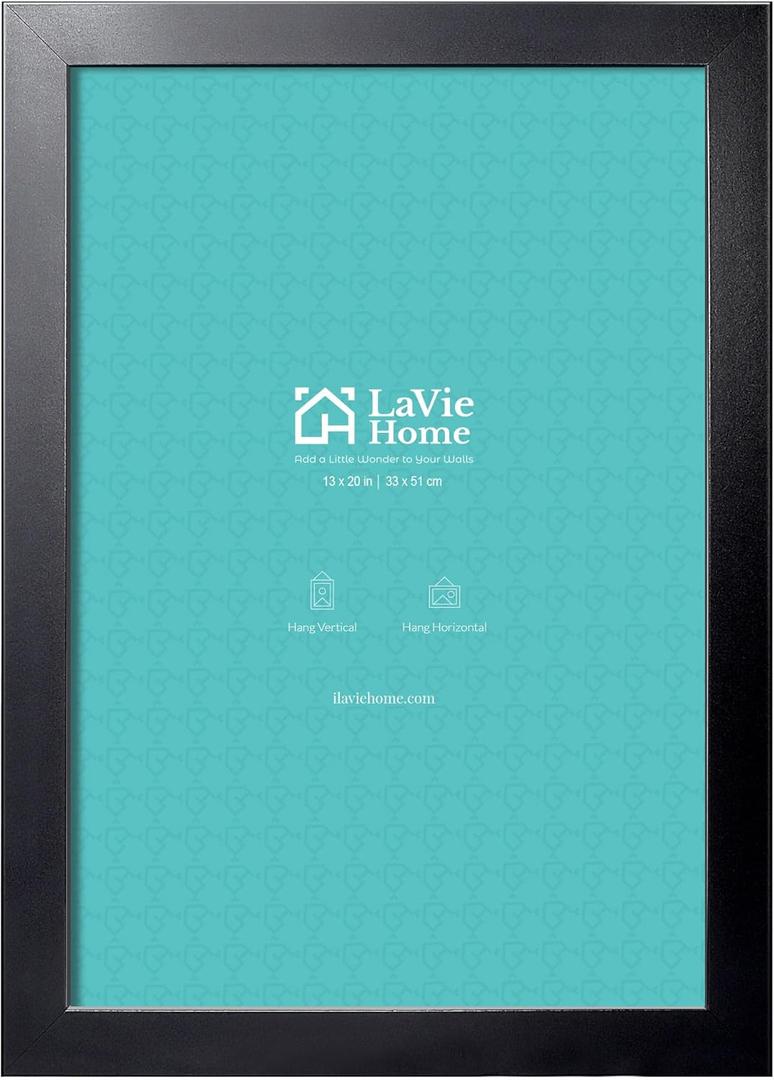 LaVie Home 13 x 20 Picture Frame, 13x20 Poster Frame with High Definition Plexiglass, Horizontal or Vertical Wall Gallery Poster Frames Suitable for Photos, Artworks, Posters, Black 1pc
