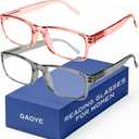 Gaoye 2-Pack of Reading Glasses - Blue-Light Filter, UV Protection - Readers with Rectangle Frames (Grey + Pink)