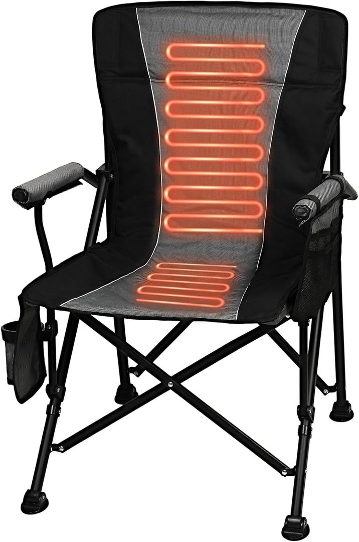 Heated Camping Chair for Adults, 400lbs Portable Heated Chair for Camping with 3 Heat Settings, Diversified Storage Space Heated Chairs Outdoor Sports, Fishing,Battery NOT Included